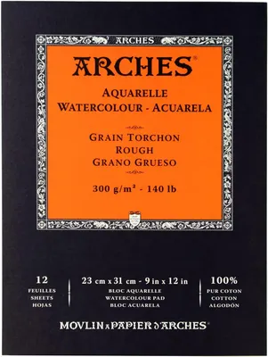 Immagine prodotto di Arches 1795102: Blocco di carta per acquerello (23 x 31 cm, incollate, 300 g/m², grana fine), 12 fogli, bianco naturale