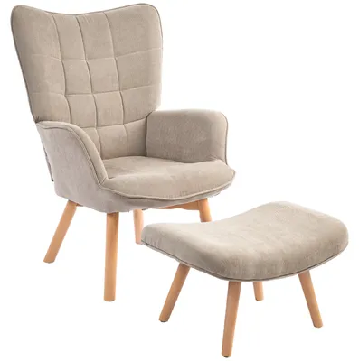 Produktbild von HOMCOM Ohrensessel mit Hocker, Relaxsessel, Polstersessel in Cord-Optik, Grau