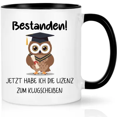 Immagine prodotto di Tazza da caffè "Bestanden" (Superato!), 320 ml, nera, in Vetroceramica, regalo divertente per la laurea