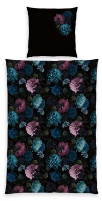 Zdjęcie produktu dla Omgoods - Komplet pościeli satynowej z motywem kwiatowym, w skład którego wchodzą: kołdra i dwie poszewki na poduszki 80 x 80 cm