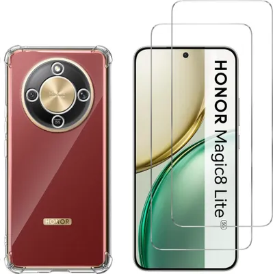 Produktbild von Stoßfeste Hülle für Honor MAGIC 8 LITE 5G und 2 Displayschutzfolien aus gehärtetem Glas Phonillico®