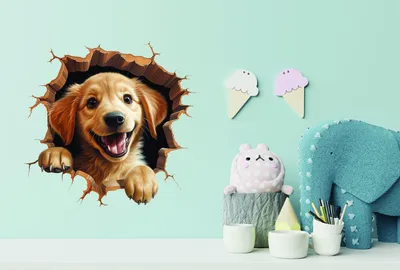 Hund im 3D-Mauerdurchbruch – Decords Wandtattoo, Produktansicht 1