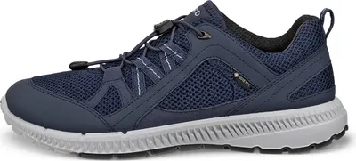 A side view of a blue Ecco women's casual shoe with a gray sole.
