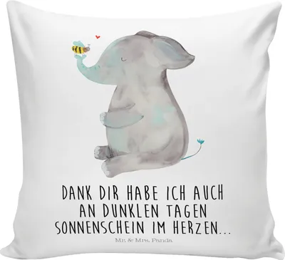 Produktbild von Mr. & Mrs. Panda Sofa Kissen Elefant Biene - Weiß - Geschenk, Tiermotive, Dekokissen, Hochzeitsgeschenk, für, Liebesspruch, Polster, Heiratsantrag, Liebe, 40x40, bedruckt