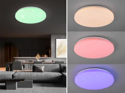 Produktbild von Dimmbare LED Deckenleuchte mit RGB Farbwechsel, Fernbedienung & Sternenhimmel