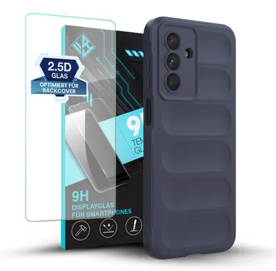 Produktbild von Handy Hülle für Samsung Galaxy A26 5G mit 9H Displayglas Displayschutz Plus Grip Case Cover Schutzhülle Softgrip Farbe: Dunkelblau