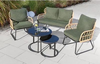 Produktbild von Rattan-Gartenset 5tlg. mit Sitzkissen HGS51-GRN, grün