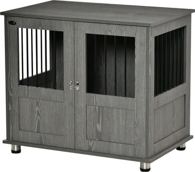 Image de Cage pour chiens à domicile, cage pour animaux domestiques, niche pour chiens à l'intérieur avec serrure, porte magnétique, niche avec fenêtre, box pour chiens de petite et moyenne taille, gris, 85 x 55 x 87 cm
