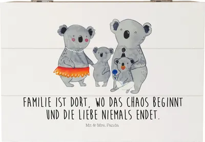 Produktbild von Mr. & Mrs. Panda Box Koala Familie 22 x 15 cm - Weiß - Geschenk, Muttertag, Mama, Schatzkiste, schatztruhe, Geschwister, Kinder, Aufbewahrungstruhe, geschenkbox holz