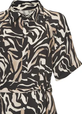 Produktbild von VIVANCE Hemdblusenkleid mit klassischem Blusenkragen aus leichter We mit Animaldruck schwarz-braun bedruckt Größe 38