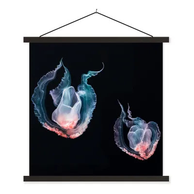 Produktbild von MuchoWow® Textilposter Quallen - Meerestiere - Schwarz 40x40 cm mit schwarzem Rahmen - Fotos