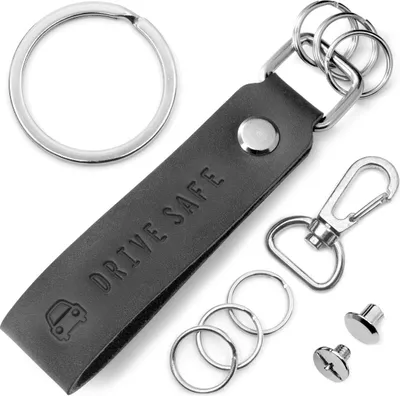 Produktbild von FABACH Leder Schlüsselanhänger mit wechselbarem Schlüsselring in Geschenkbox - Auto Schlüssel Anhänger für Schlüsselbund und Autoschlüssel- Drive Safe