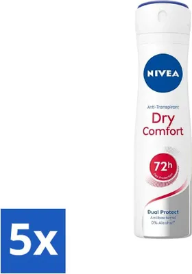 Obrázok produktu pre NIVEA - Dezodorant v spreji - Dry Comfort - Antibakteriálny - 150 ml - Hodnotné balenie - 5 kusov