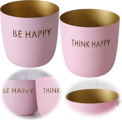 Produktbild von LS-LebenStil 2x XL Metall Teelichthalter Happy Rosa Gold 10x9cm Set Windlichthalter