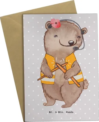 Produktbild von Mr. & Mrs. Panda Klappkarte Fluglotsin Herz - Grau Pastell - Geschenk, Ausbildung, Grußkarte, weihnachtskarten, Flugsicherung, babykarte, Glückwunschkarte