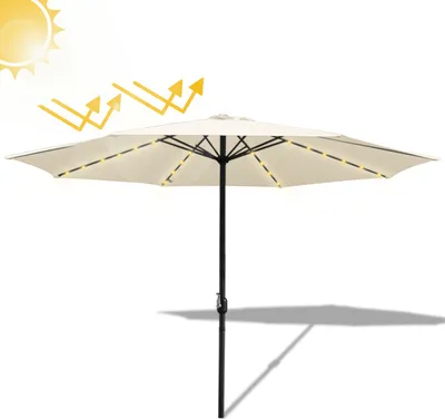 Image de Aopunly Parasol Parapluie 350 cm avec LED solaire, protection UV, manivelle - Beige - Parasol de marché à manivelle