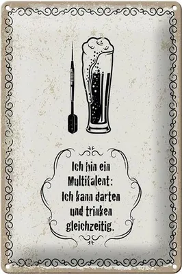 Produktbild von Blechschild Multitalent kann trinken Darten, 30 x 20 cm, Blechschilder Spruch Sport Hobby