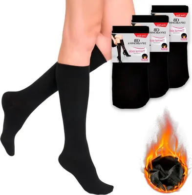 Productafbeelding van Thermo kniekousen dames - Warme sokken - Comfortabel warm - Zachte pluche voering - 3 paar - Zwart