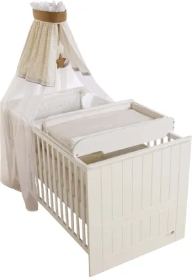 Produktbild von roba Přebalovací pult včetně přebalovací podložky 'Vichy beige', k umístění na dětské postele, bílý