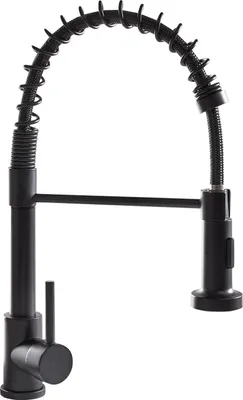 Produktbild von BELIANI Moderne Küchenarmatur mit ausziehbarer Sprühbrause Federhebel Edelstahl matt schwenkbarer Auslauf schwarz