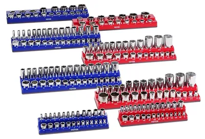 Productafbeelding van VEVOR set sleutelopbergers, 8-delig, met vakken voor sleutels van 1/4 inch, 3/8 inch en 1/2 inch (SAE). Geschikt voor maximaal 199 standaard- en diepe sleutels (sleutels niet inbegrepen)