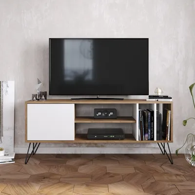 Image de Meuble TV Decorotika Mistiko pour téléviseurs jusqu'à 60 pouces | Noyer et blanc