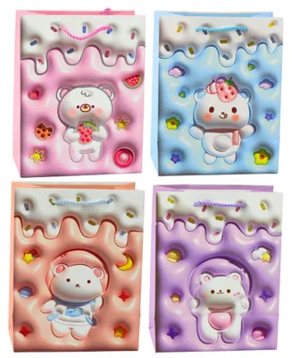Image de Sac cadeau motif ours pastel couleurs 23 x 18 x 10,5 cm