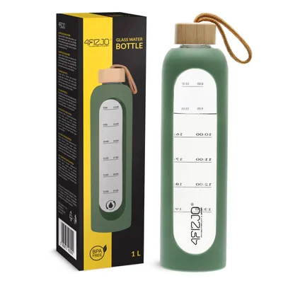 Obrázek produktu pro 4FIZJO Skleněná láhev na pití 1000 ml, olivová