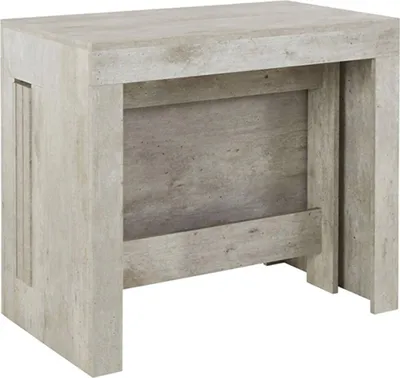 Produktbild von Ausziehbarer Esstisch Martino, Ausziehbare Konsole bis zu 12 Sitzplätzen, Tisch mit Verlängerungshalter, 100% Italy, cm 51/300x90h77, Zement