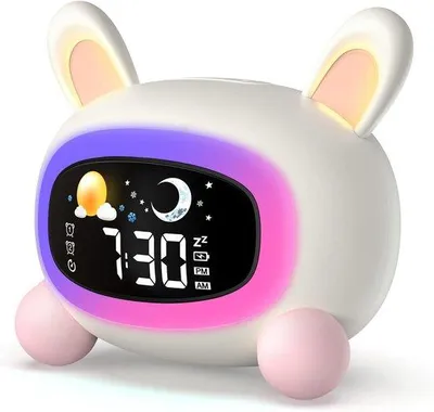 Image de Veilleuse pour enfants avec 5 couleurs, 7 sonneries de réveil, rechargeable par USB, horloge numérique