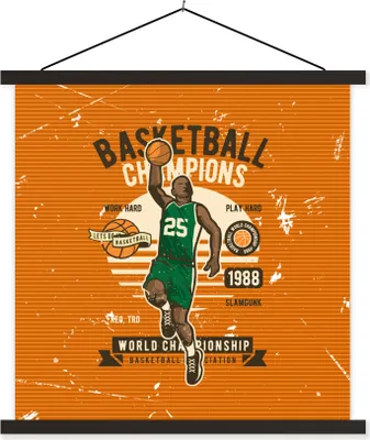Produktbild von MuchoWow® Textilposter Mancave - Basketball - Männer - Vintage 90x90 cm mit schwarzem Rahmen - Magnetisches