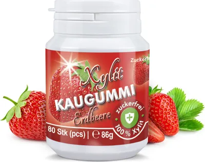 Produktbild von Xylitquelle Zahnpflegekaugummi ERDBEERE | 80 Stk | 100% Xylit für angenehmen Atem | zuckerfrei, vegan, ohne Aspartam | 80 Kaugummis (1er Pack)