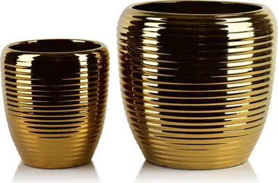 Zdjęcie produktu dla Zestaw doniczek i osłonek ceramicznych Mondex Neva 30,5 x 30,5 x 30,5 cm + 20,5 x 20,5 x 23 cm, złoty, 2 szt.