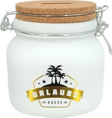 Produktbild von HERGO Sparglas URLAUBSKASSE mit Korkdeckel Spardose Sparbüchse