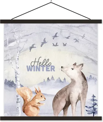 Produktbild von MuchoWow® Textilposter Tiere - Schnee - Winter 90x90 cm mit schwarzem Rahmen - Magnetisches