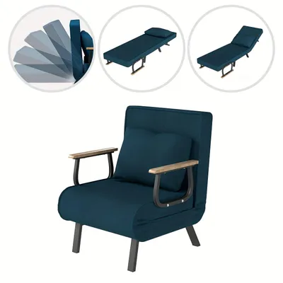 Image de Lit de relaxation - Fauteuil inclinable - Fauteuil - Transat - Canapé convertible - Accoudoirs en bois - 5 positions réglables