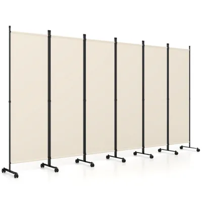 Zdjęcie produktu dla Ścianka działowa COSTWAY z blokowanymi kółkami, 6-częściowy składany parawan 334,5 x 30 x 172 cm, składana ścianka działowa beżowa