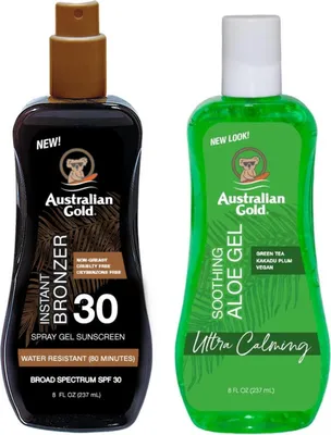Productafbeelding van Australian Gold spraygel met bronzer SPF30 + Soothing Aloe aftersun gel Bruiningsset
