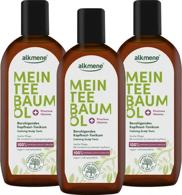 Produktbild von alkmene Mein Teebaumöl Kopfhaut Tonikum 3x 250 ml Juckreiz Linderung 100% bestätigt - vegan - beruhigendes Haarwasser