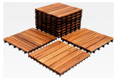 Produktbild von Holzfliesen 11er Set, 1m², geeignet für Terrassen und Balkone, aus Akazienholz, 30x30 cm, für Garten, Terrasse und Balkon