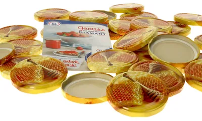 Produktbild von 50er Set Deckel TO 82 mit Honigwabe passend für MamboCat Gläser 230ml 350ml 435ml Einmachgläser