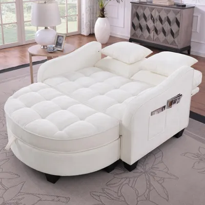 Image de OKWISH Canapé Convertible - Canapé Lit 2 en 1 Avec Rangement et Housse Respirante, Bois d'Eucalyptus, Multifonction Petit Salon, Beige