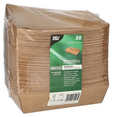 Produktbild von 50 Snacktrays, Pappe pure 3,5 cm x 8,5 cm x 15,5 cm braun