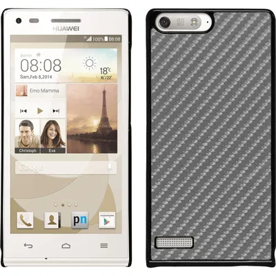 Produktbild von PhoneNatic Case kompatibel mit Huawei Ascend P7 Mini - Hülle silber Carbonoptik Hard-case + 2 Schutzfolien