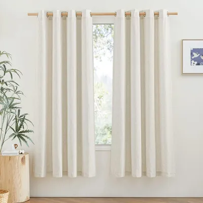 Image de Rideaux semi-transparents en lin, dimensions 175 cm de hauteur x 140 cm de largeur, couleur beige, lot de 2