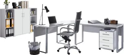 Produktbild von Büromöbel-Set TABOR PRO 2 in lichtgrau / weiß matt, Arbeitszimmer Komplett-Set