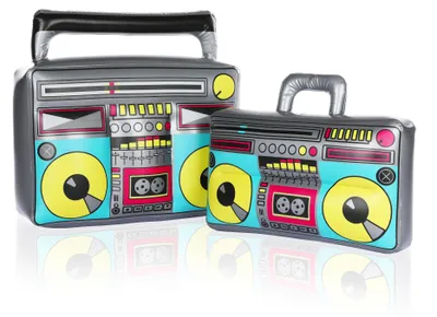 Produktbild von FunX Aufblasbarer Ghettoblaster - Retro Boom Box als Accessoire für Karneval, Partys und Kostüme - 80er 90er Jahre, Assi, Hip Hop Outfit - Set