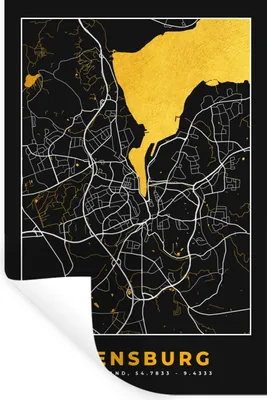 Produktbild von MuchoWow® Wandtattoo Wandsticker Wandaufkleber Flensburg - Gold - Stadtplan - Karte - Deutschland 60x90 cm Selbstklebend und Repositionierbar - Sticker - Dekorfolie