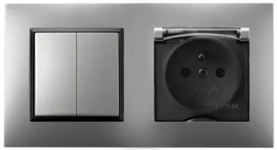 Produktbild von Ospel Aria Steckdose Schalter Kombi Silber Schwarz IP44