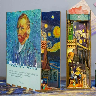 Produktbild von DIY Book Nook Vincents Welt - 3D-Puzzle - 80 Teile - Miniaturhaus aus Holz - mit LED-Licht